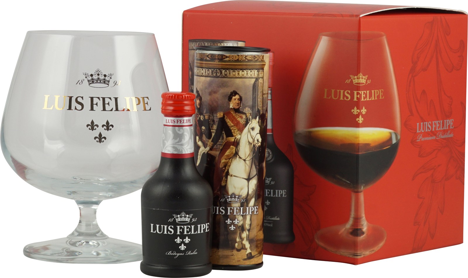 Luis Felipe Brandy Gran Reserva Mini and glass package